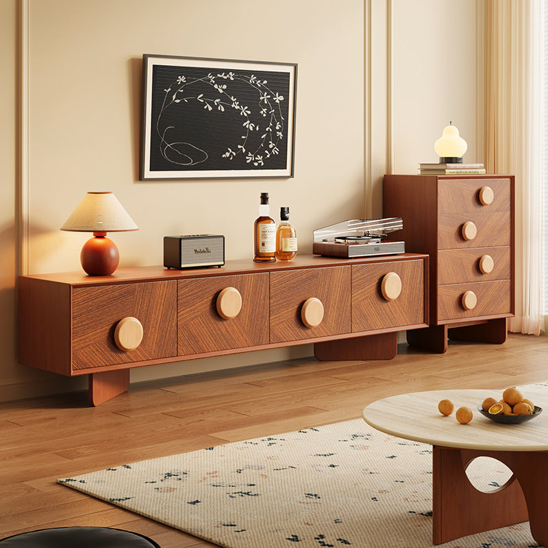 [PRE-ORDER] Customizable Solid Oak French retro solid wood Sunrise TV cabinet, coffee table, and storage unit.