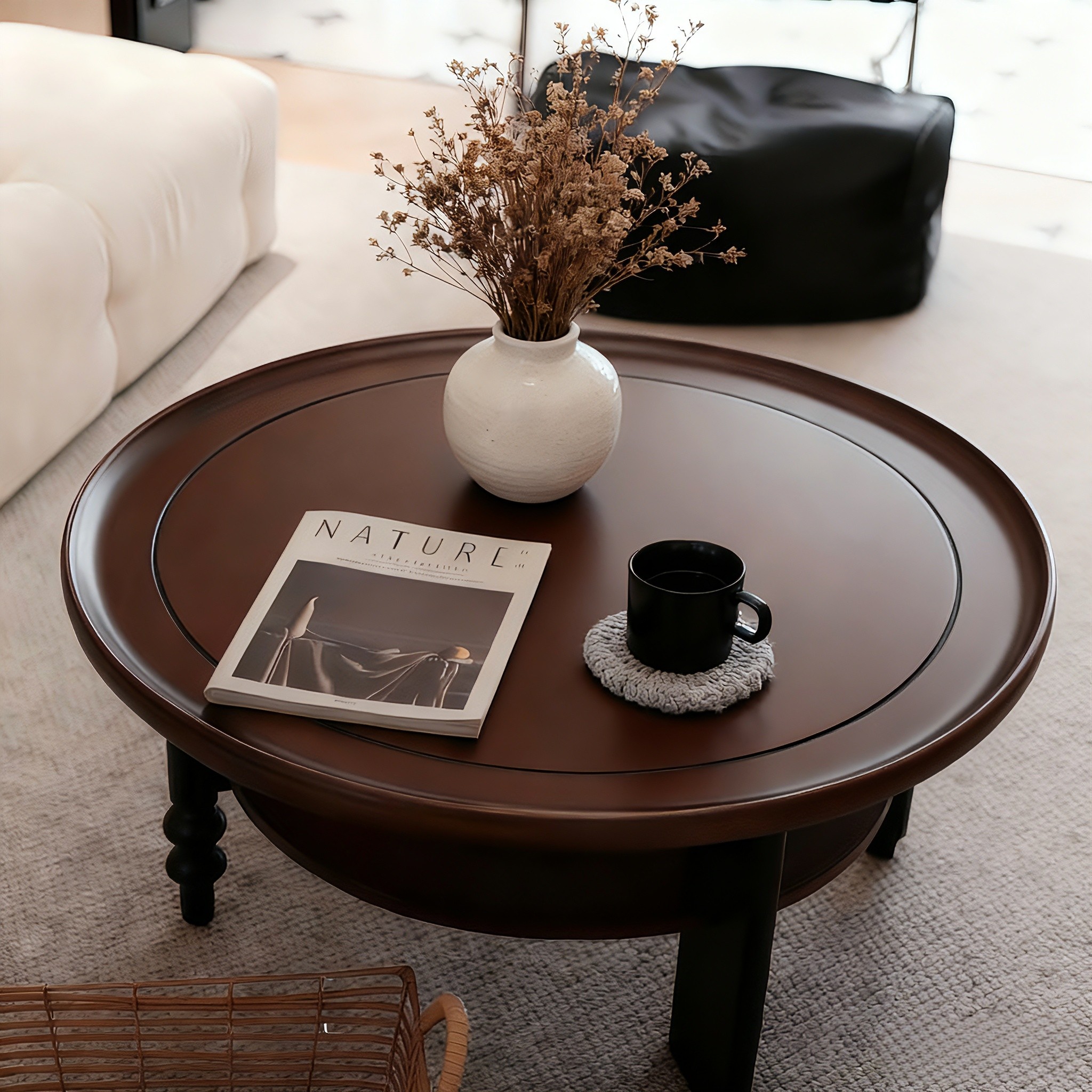 [PRE-ORDER] Solid Oak French retro solid wood coffee table, small apartment living room, American vintage tea table.