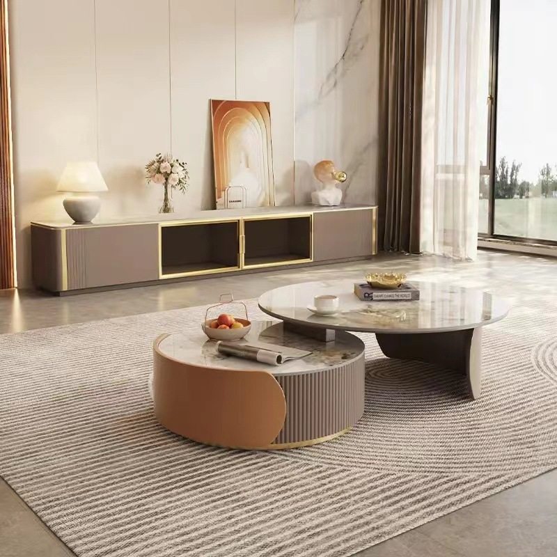 [PRE-ORDER] Italian-style luxury sintered stone coffee table with storage, perfect for small living rooms and tea rooms.