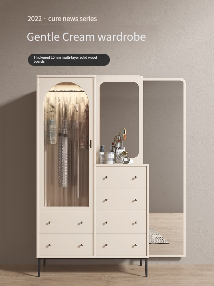 [Pre-ordere] Luxury solid wood wardrobe, dressing table, whole body mirror, modern and simple single door wardrobe, bedroom, household-Smart-Living