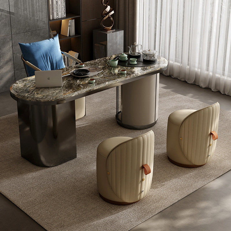 ( PRE - ORDER ) MEERKAT SHOWROOM Light Luxury Round Makeup Stool – Elegant Vanity Ottoman for Master Bedroom, Dressing Table, or Nail Salon Use