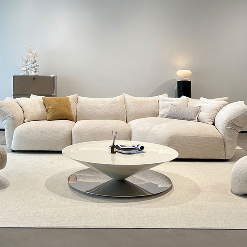 ( PRE - ORDER ) MEERKAT SHOWROOM French Cream Style UFO Coffee Table – Round Fiberglass Floating Tea Table for Small Living Spaces, Vintage-Inspired Design