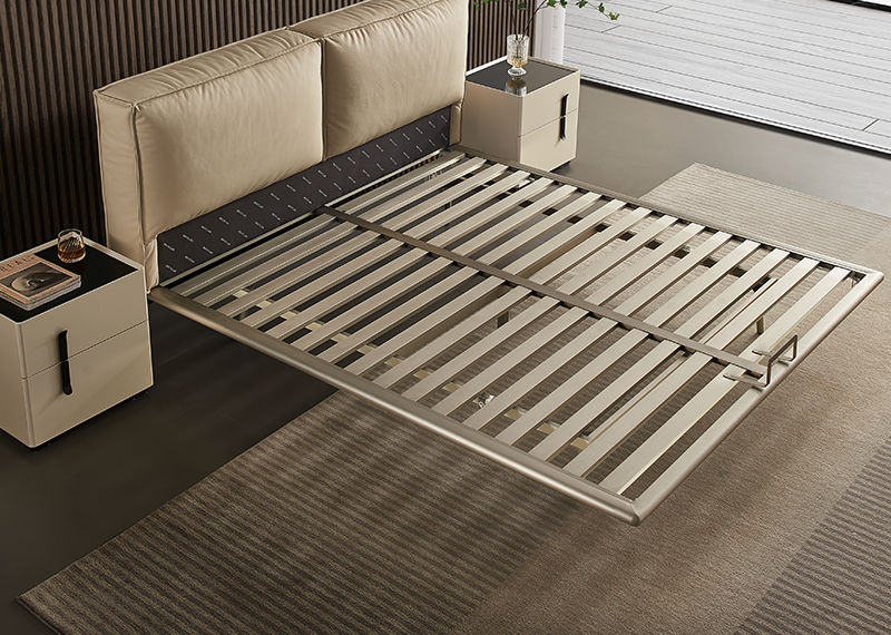 ( PRE - ORDER ) MEERKAT SHOWROOM Light Luxury Floating Leather Bed – Modern Minimalist Double Bed with Carbon Steel Frame and Top-Grain Leather for Master Bedroom