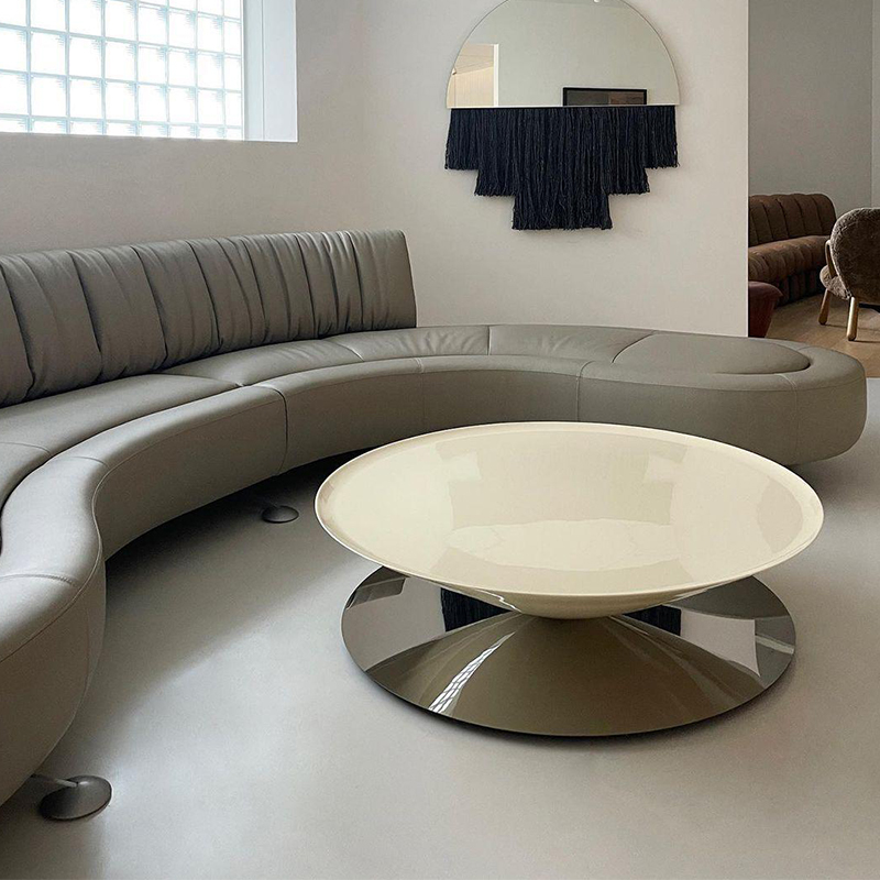 ( PRE - ORDER ) MEERKAT SHOWROOM French Cream Style UFO Coffee Table – Round Fiberglass Floating Tea Table for Small Living Spaces, Vintage-Inspired Design