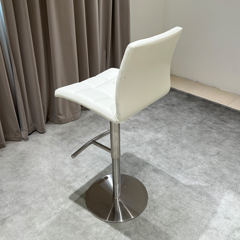 ( PRE - ORDER ) MEERKAT SHOWROOM Nordic Genuine Leather Bar Stool – Italian Light Luxury Design, Modern Minimalist Adjustable Counter Chair with Stainless Steel Base for Home Dining or Kitchen Island