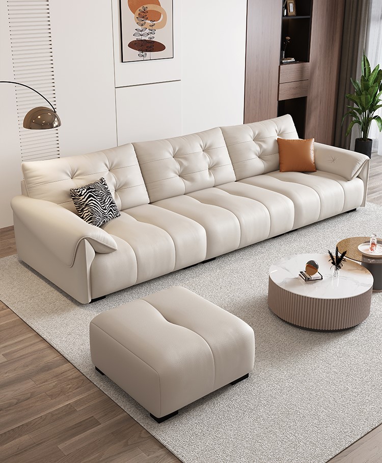 PRE ORDER / BTO PACKAGE - A - SOFA -Modern Minimalist Top-Grain Leather Sofa – Light Luxury Cream Style Straight Sofa for Small Living Rooms