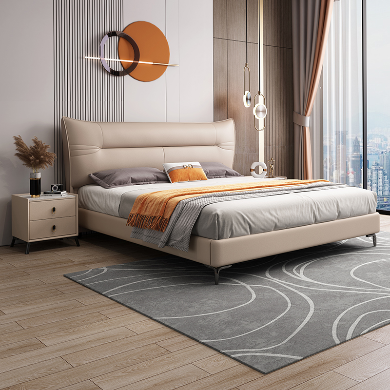 PRE ORDER / BTO PACKAGE - A - BED FRAME - Top layer cowhide bed Italian minimalist leather bed master bedroom double bed