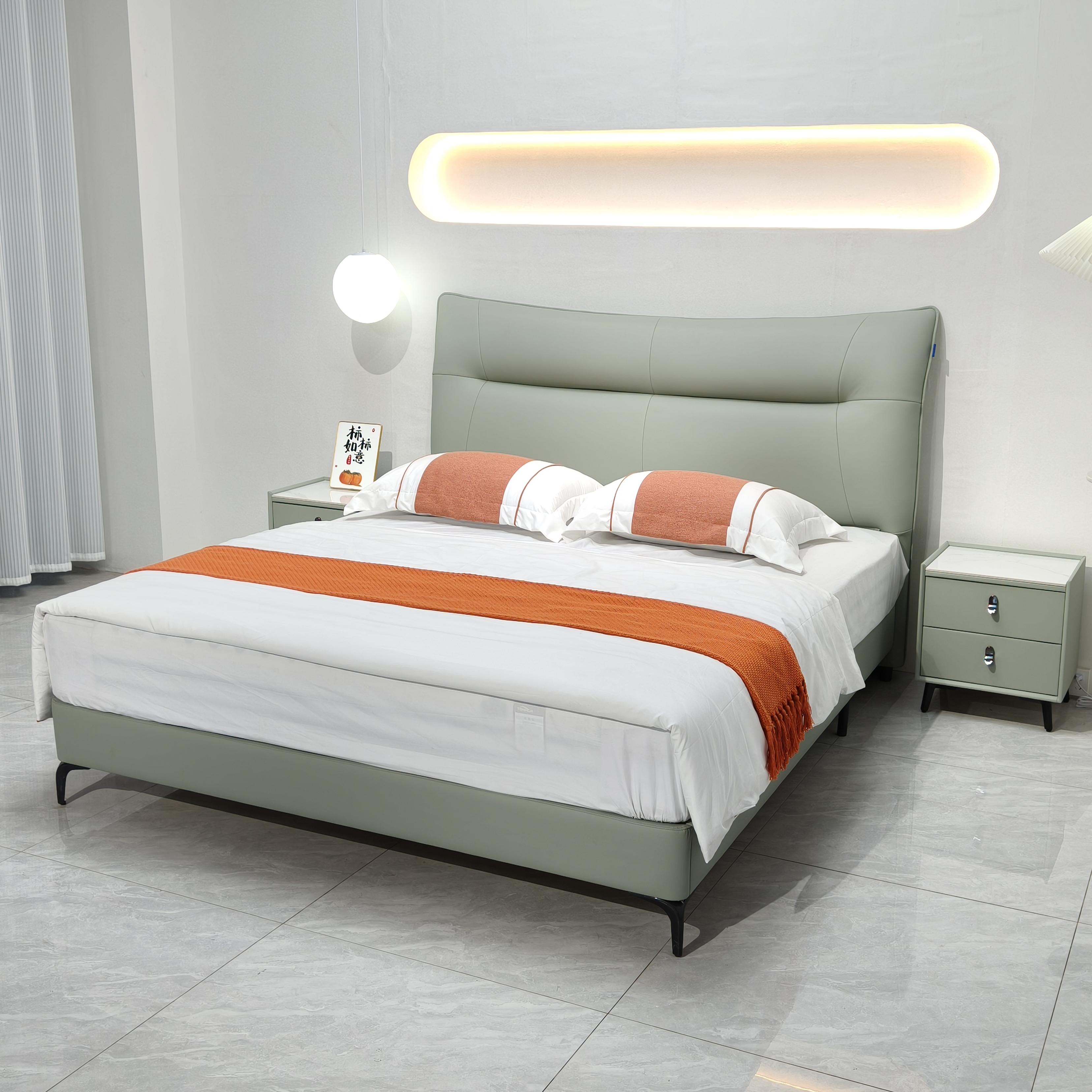 PRE ORDER / BTO PACKAGE - A - BED FRAME - Italian light luxury leather master bedroom 1.8m double modern simple single 1.5m high-end