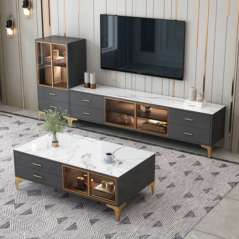 PRE ORDER / BTO PACKAGE - A - TEA TABLE - Light luxury TV cabinet Tea table combination Nordic living room wall cabinet small apartment