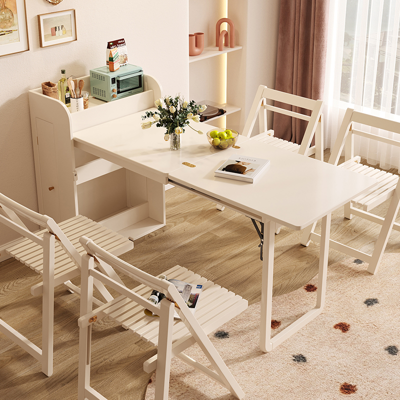 PRE-ORDER French white cream style folding dining table for small household use retractable dining table and chair combination