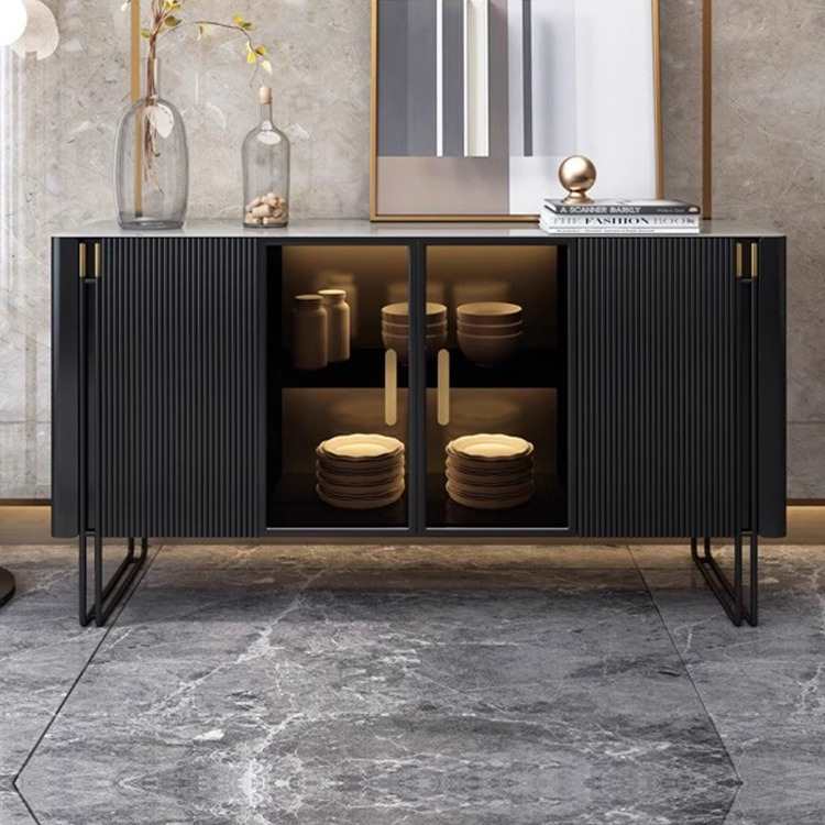 PRE-ORDER Italian light luxury rock plate dining side cabinet light belt high-end entrance cabinet