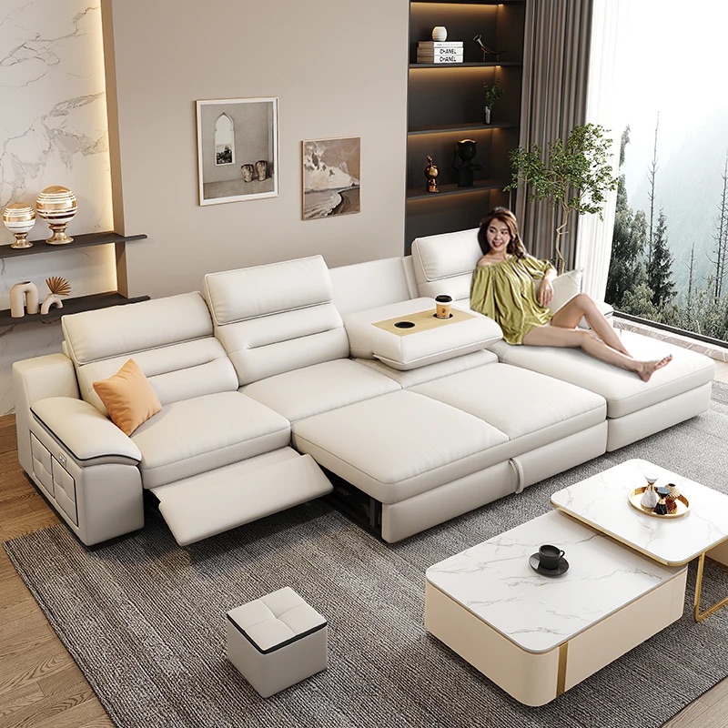 FZT [PRE-ORDER] Electric Multifunctional Dual‑Purpose 2026 New Storage Genuine Leather Sofa Bed, Minimalist All‑in‑One Sofa Bed