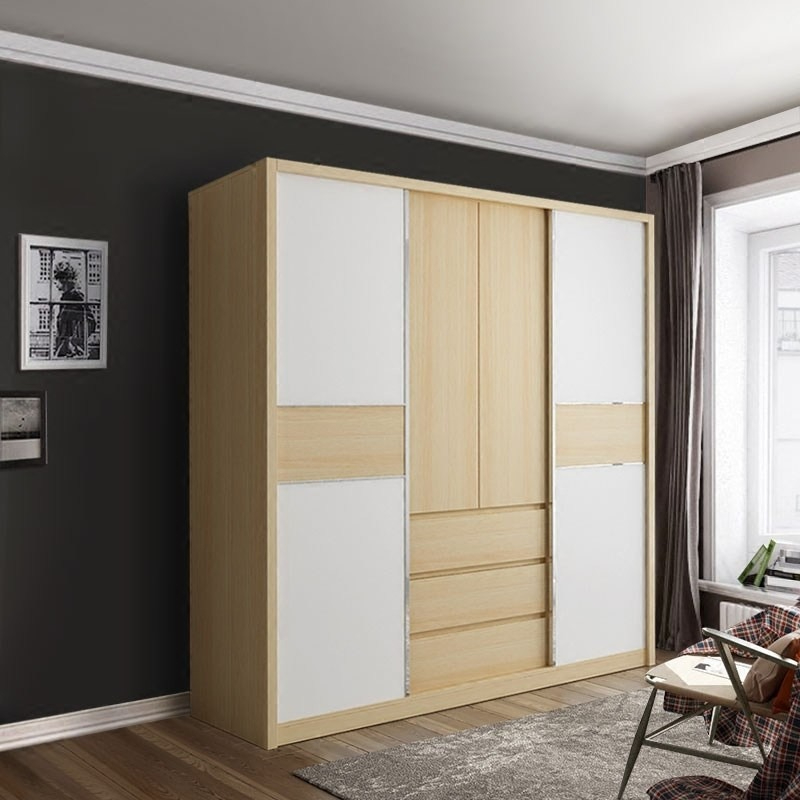 [Pre-order]  Nordic style wardrobe, sliding door wardrobe, environmentally friendly high-density board storage cabinet, simple modern painted wardrobe.-Smart-Living