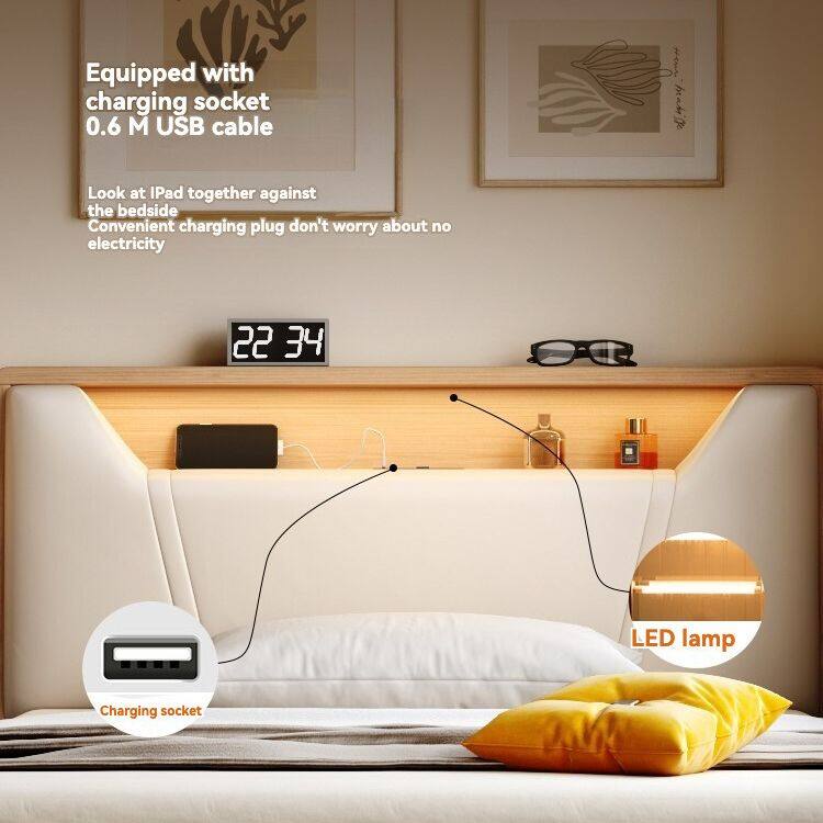 [Pre-order] Minimalist Solid Wood Single Bed with Storage and Light, 1.2m Modern Nordic Bed