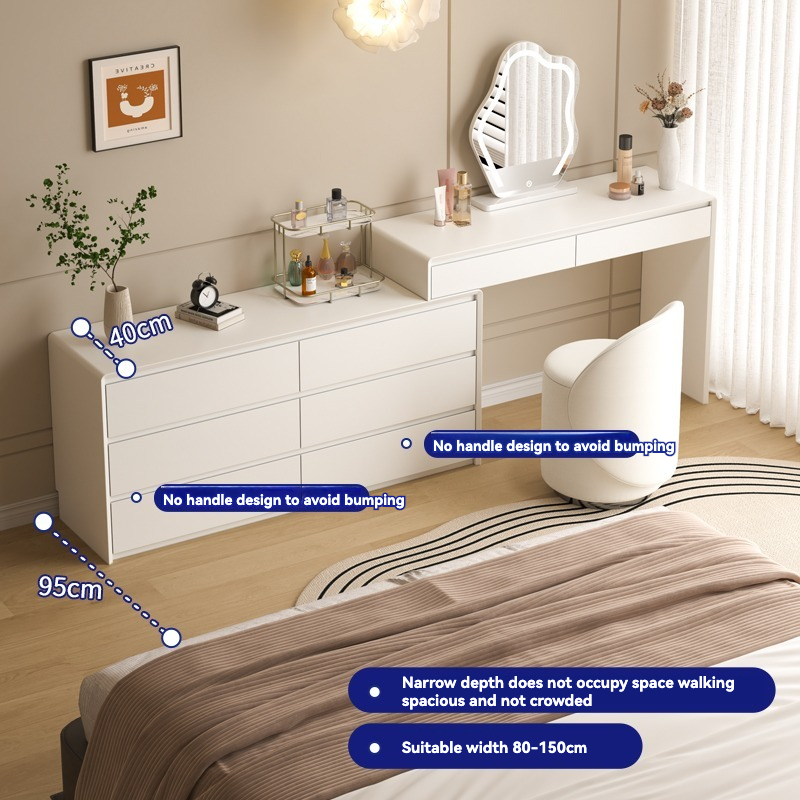 [Pre-order] Solid wood bucket cabinet, dressing table, storage cabinet, integrated multifunctional bedroom, telescopic corner, multi-layer bucket cabinet, makeup table-Smart-Living