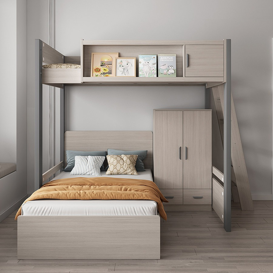 Staggered with Desk, Kids Twin Bunk Bed