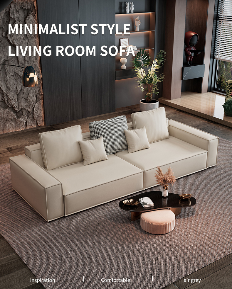 [Pre-order] Hot selling style tofu block leather sofa cream style small apartment modern living room sofa-Smart-Living