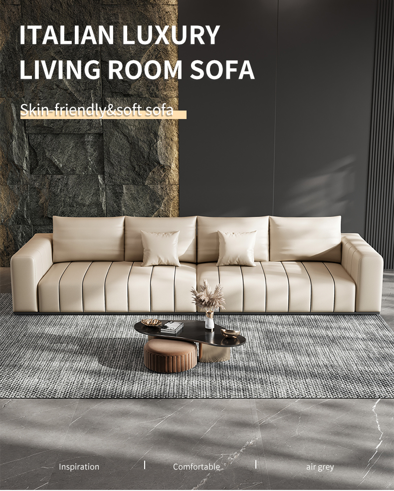 [Pre-order]Leather sofa living room straight line Italy simple sofa Napa modern light luxury first layer cowhide piano key sofa-Smart-Living