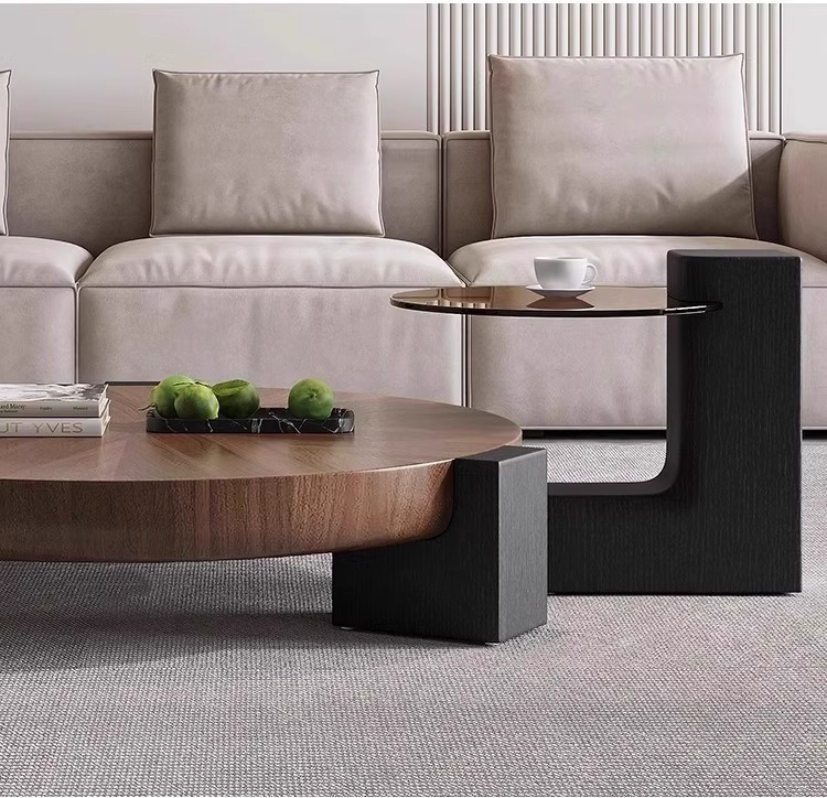 【Showroom】Italian minimalist small house tea table designer model round premium feeling tea table home living room light luxury round table tea table-Smart-Living