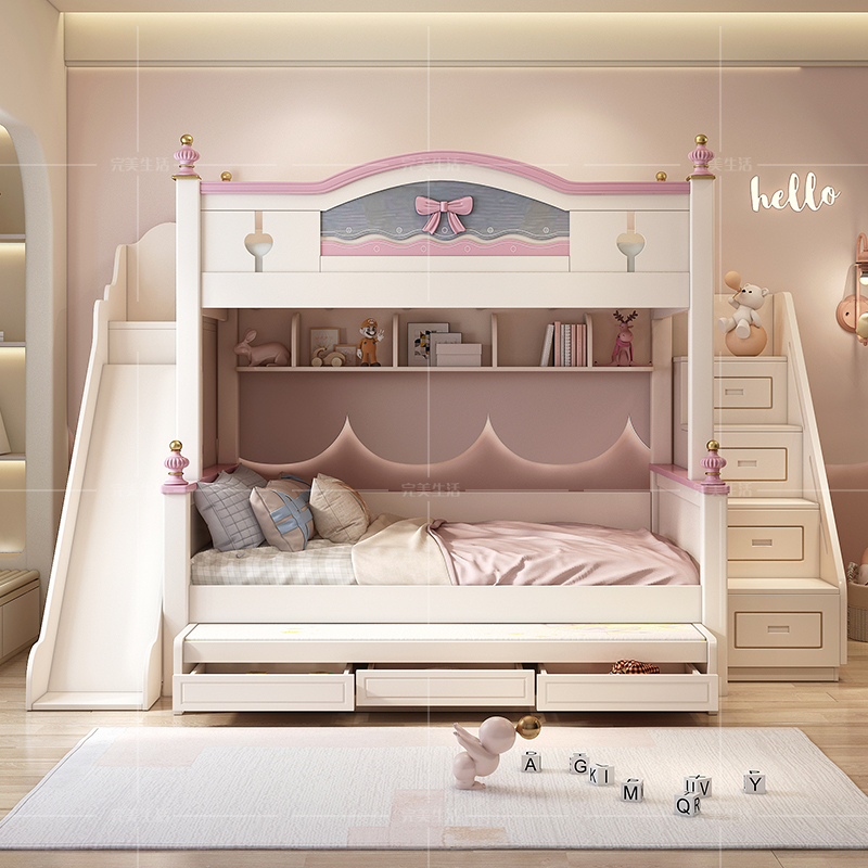 [Pre-order] American noble children bed | double height bed | girl princess bed slide bed mother bed | Kids Bed | Bunk Bed-Smart-Living