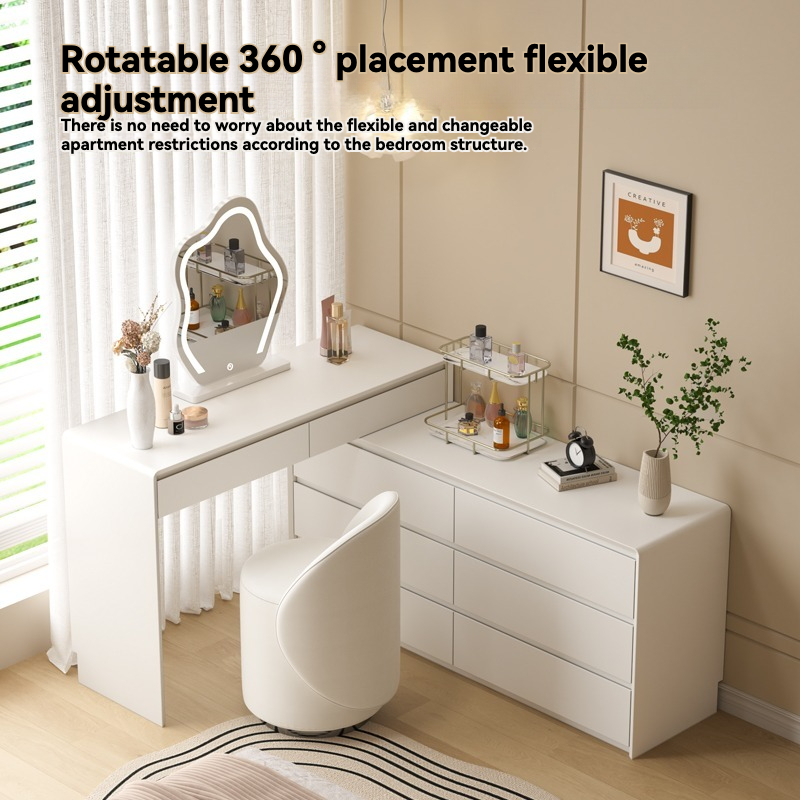 [Pre-order] Solid wood bucket cabinet, dressing table, storage cabinet, integrated multifunctional bedroom, telescopic corner, multi-layer bucket cabinet, makeup table-Smart-Living