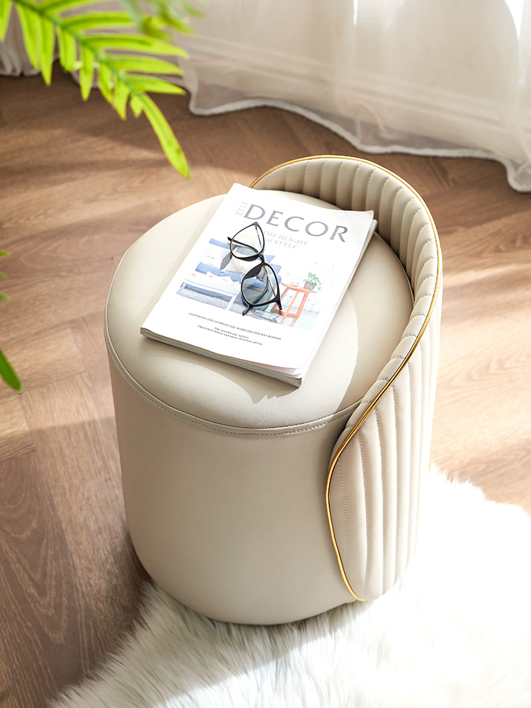 ( PRE - ORDER ) MEERKAT SHOWROOM Light Luxury Round Makeup Stool – Elegant Vanity Ottoman for Master Bedroom, Dressing Table, or Nail Salon Use