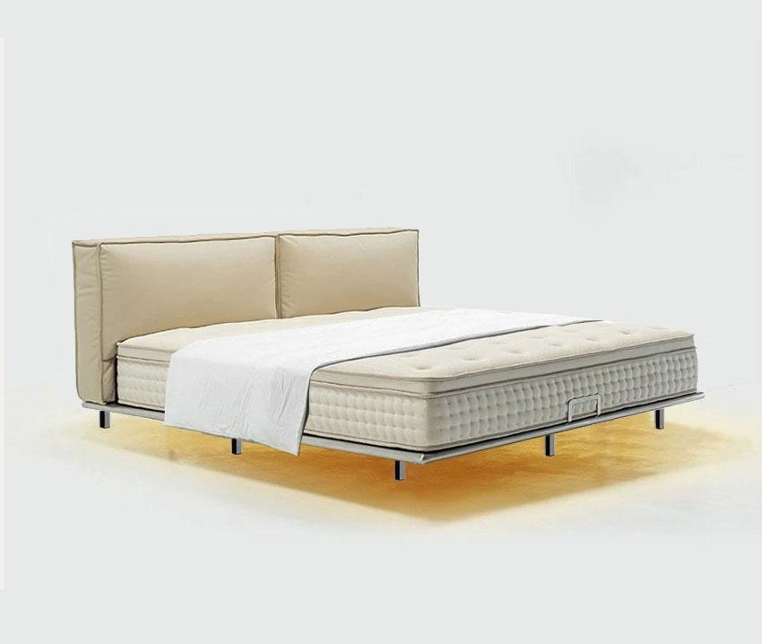 ( PRE - ORDER ) MEERKAT SHOWROOM Light Luxury Floating Leather Bed – Modern Minimalist Double Bed with Carbon Steel Frame and Top-Grain Leather for Master Bedroom