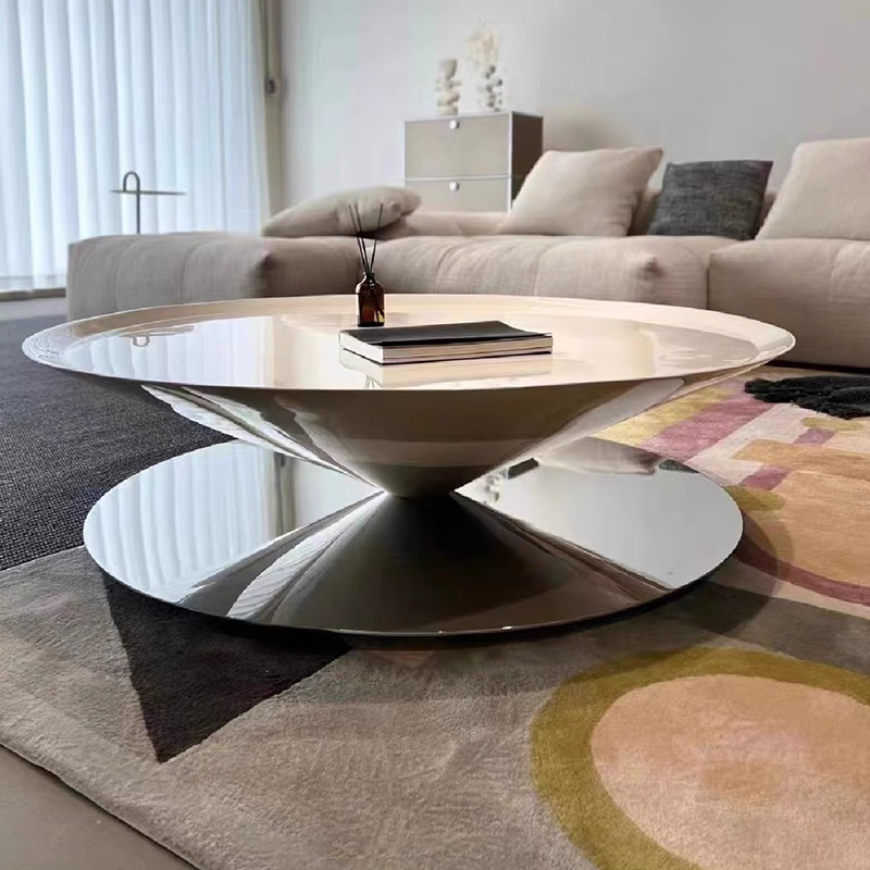 ( PRE - ORDER ) MEERKAT SHOWROOM French Cream Style UFO Coffee Table – Round Fiberglass Floating Tea Table for Small Living Spaces, Vintage-Inspired Design