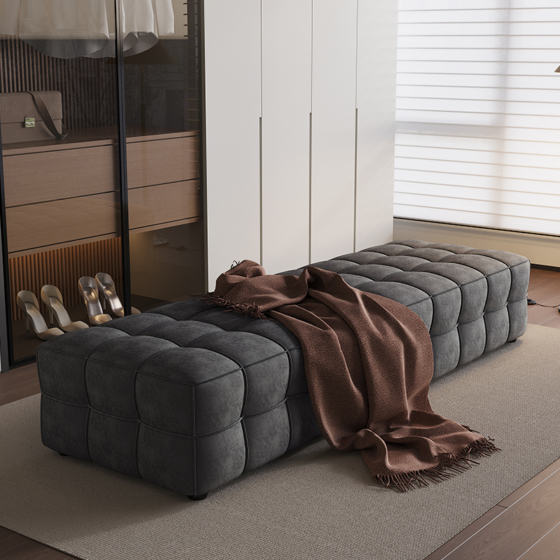 ( PRE - ORDER ) MEERKAT SHOWROOM Italian Light Luxury Plaid Sofa Bench – Long Ottoman for Bedroom, Bed End, Living Room, Fitting Room or Walk-In Closet
