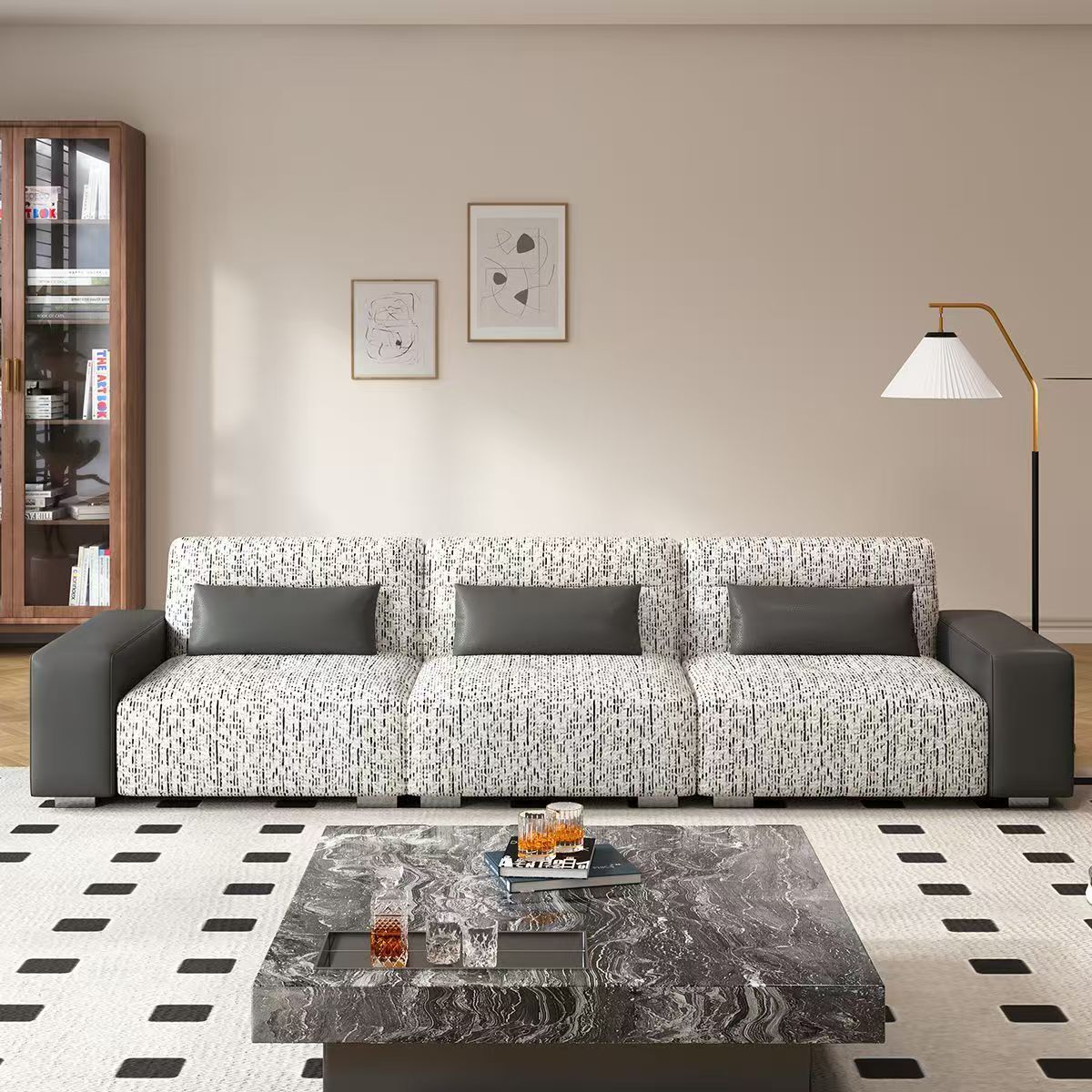 PRE ORDER / BTO PACKAGE - A - SOFA - Fabric and Faux Leather Sofa – Modern Minimalist 4-Seater Couch for Small Living Rooms, Made with Cat-Claw Resistant Cotton-Linen Blend