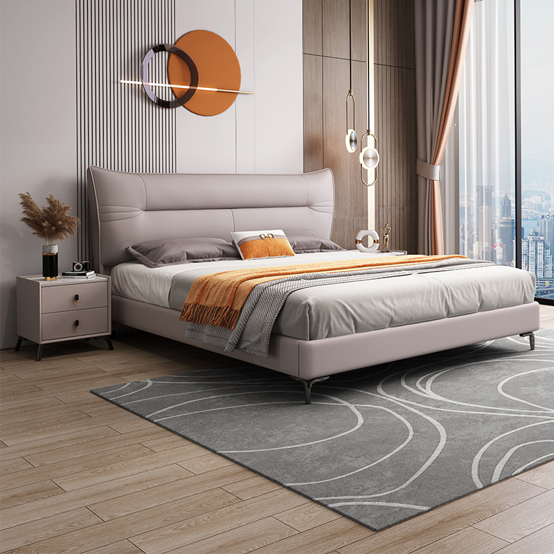PRE ORDER / BTO PACKAGE - A - BED FRAME - Top layer cowhide bed Italian minimalist leather bed master bedroom double bed