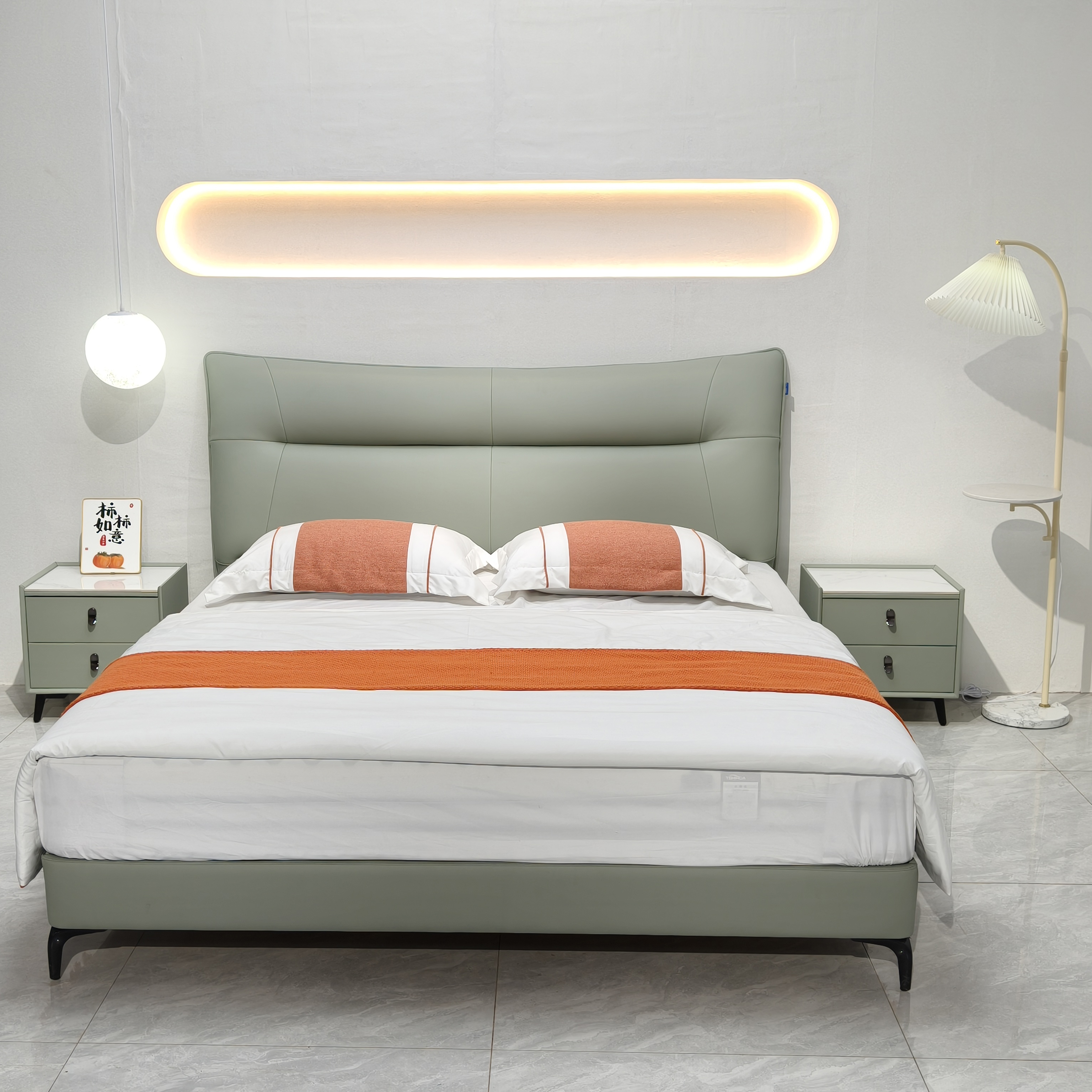 PRE ORDER / BTO PACKAGE - A - BED FRAME - Italian light luxury leather master bedroom 1.8m double modern simple single 1.5m high-end