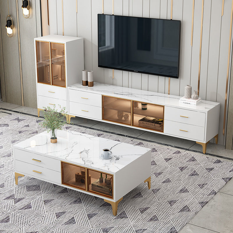 PRE ORDER / BTO PACKAGE - A - TEA TABLE - Light luxury TV cabinet Tea table combination Nordic living room wall cabinet small apartment