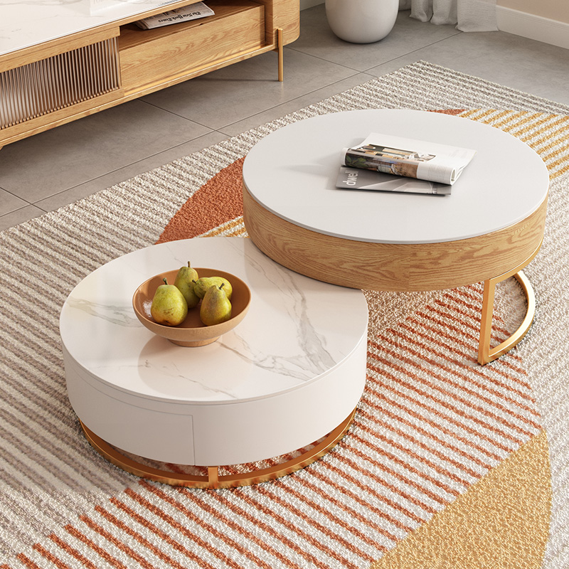 [PRE-ORDER] Japanese-style minimalist luxury stone slab liftable coffee table with rotating combination