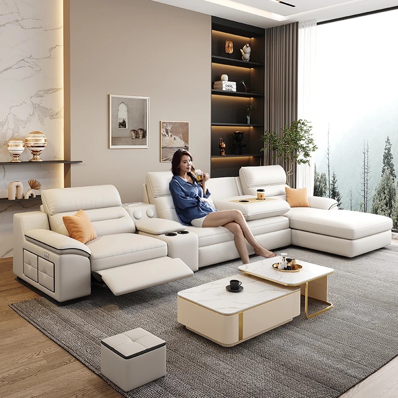 FZT [PRE-ORDER] Electric Multifunctional Dual‑Purpose 2026 New Storage Genuine Leather Sofa Bed, Minimalist All‑in‑One Sofa Bed