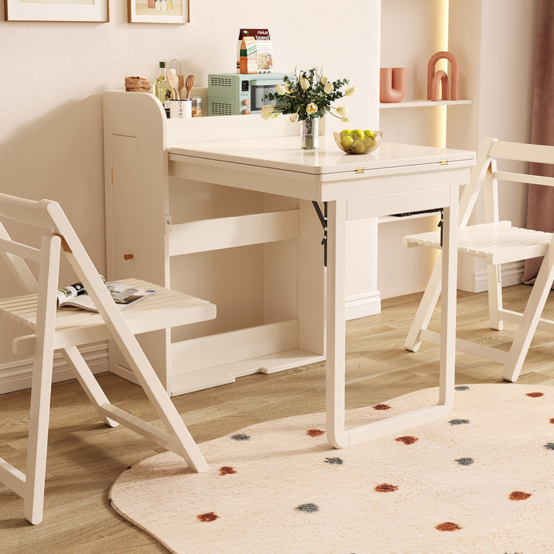 PRE-ORDER French white cream style folding dining table for small household use retractable dining table and chair combination
