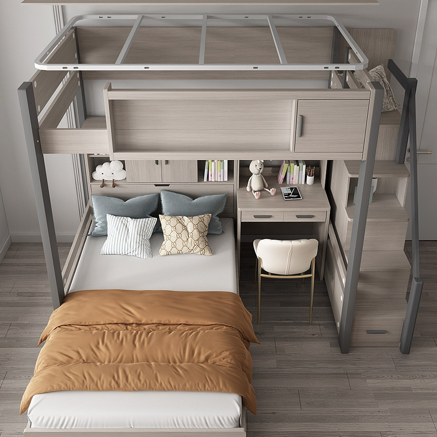Staggered with Desk, Kids Twin Bunk Bed