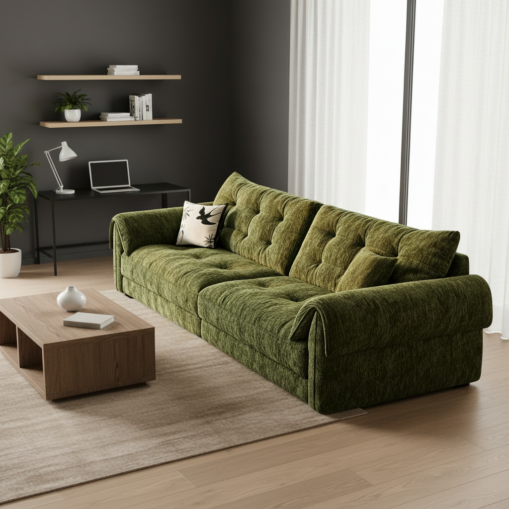FZT [Pre order] Elephant Ear Sofa Avocado Matcha Green Cloud Straight Row Fabric Sofa Small Apartment Living Room Furniture