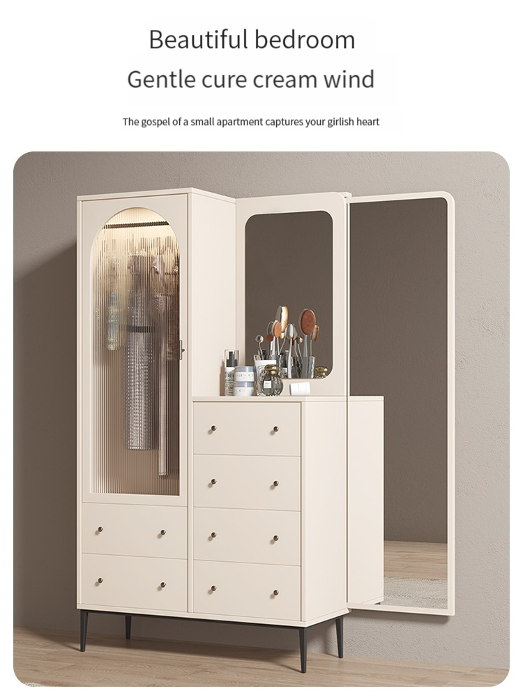 [Pre-ordere] Luxury solid wood wardrobe, dressing table, whole body mirror, modern and simple single door wardrobe, bedroom, household-Smart-Living
