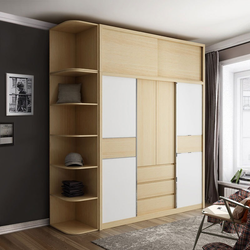 [Pre-order]  Nordic style wardrobe, sliding door wardrobe, environmentally friendly high-density board storage cabinet, simple modern painted wardrobe.-Smart-Living