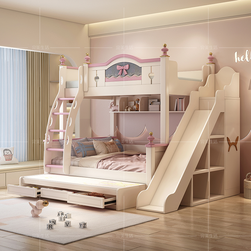 [Pre-order] American noble children bed | double height bed | girl princess bed slide bed mother bed | Kids Bed | Bunk Bed-Smart-Living