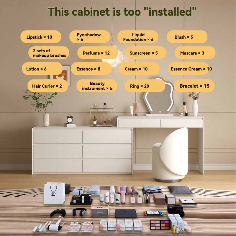 [Pre-order] Solid wood bucket cabinet, dressing table, storage cabinet, integrated multifunctional bedroom, telescopic corner, multi-layer bucket cabinet, makeup table-Smart-Living