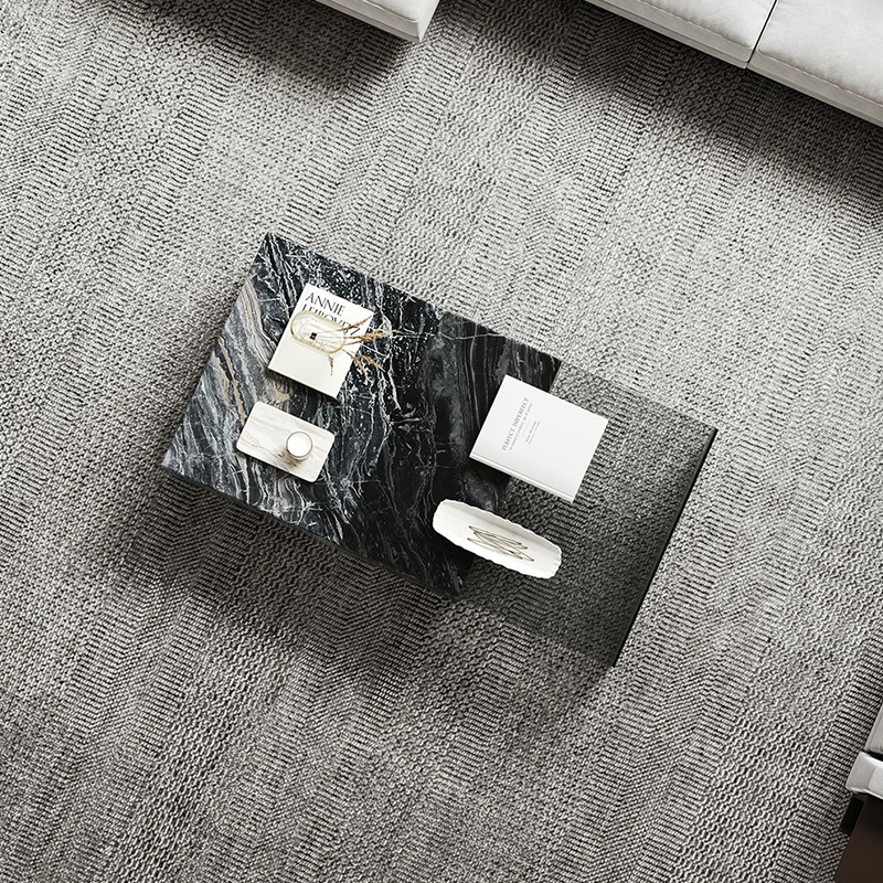 ( PRE - ORDER ) MEERKAT SHOWROOM Italian Light Luxury Marble Square Coffee Table – Extendable Tempered Glass Tea Table, Modern Minimalist Living Room Set