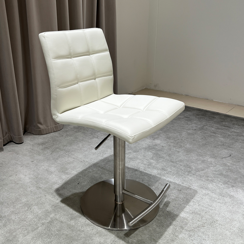 ( PRE - ORDER ) MEERKAT SHOWROOM Nordic Genuine Leather Bar Stool – Italian Light Luxury Design, Modern Minimalist Adjustable Counter Chair with Stainless Steel Base for Home Dining or Kitchen Island