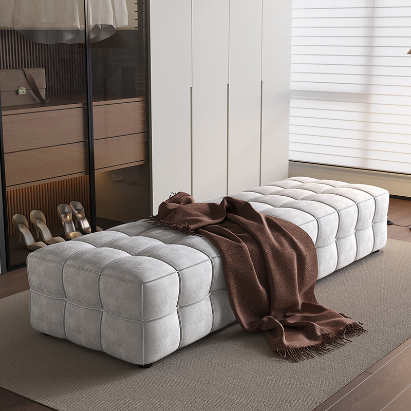 ( PRE - ORDER ) MEERKAT SHOWROOM Italian Light Luxury Plaid Sofa Bench – Long Ottoman for Bedroom, Bed End, Living Room, Fitting Room or Walk-In Closet