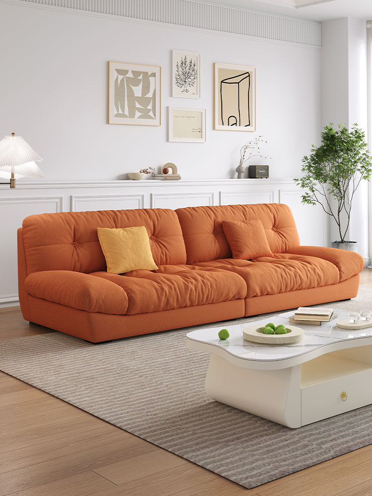 PRE ORDER / BTO PACKAGE - A - SOFA -Cream Style Light Luxury Cloud Sofa – Nordic Bouclé Fabric Sofa with Pine Wood Frame and Down Filling for Compact Living Rooms