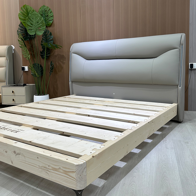 PRE ORDER / BTO PACKAGE - A - BED FRAME - Modern simple leather headboard cowhide guest bedroom and second bedroom cream style leather