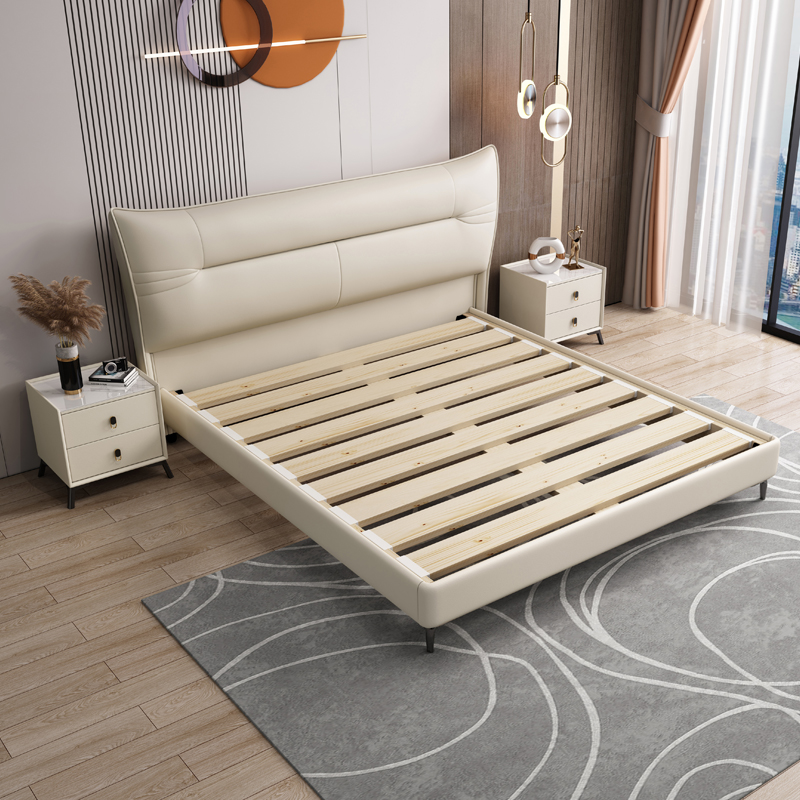 PRE ORDER / BTO PACKAGE - A - BED FRAME - Top layer cowhide bed Italian minimalist leather bed master bedroom double bed