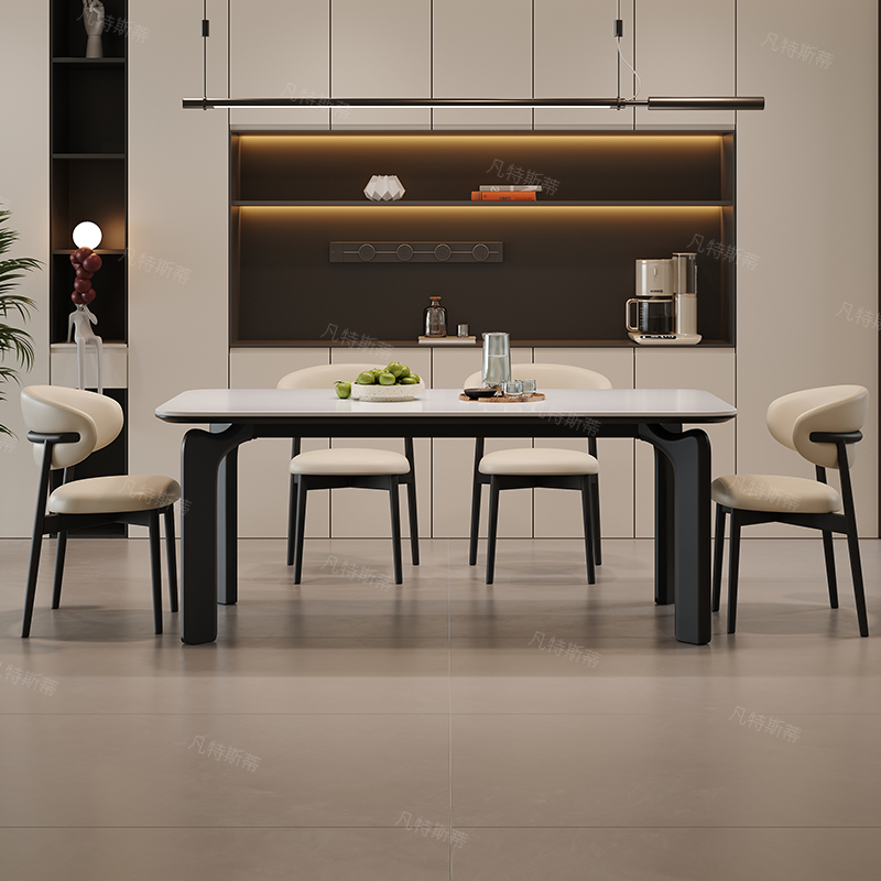 PRE-ORDER/BTO PACKAGE - A - DINING TABLE - Eno rock board dining table and chair combination modern simple small apartment home light luxury