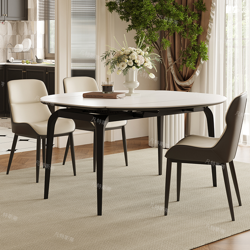 PRE-ORDER/BTO PACKAGE - A - DINING TABLE - Retractable rock plate dining table can be changed into a round shape, modern and simple.